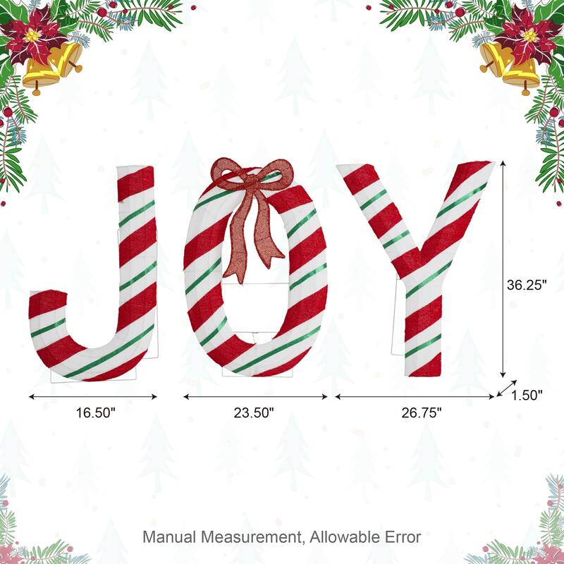 Glitzhome S/3 Christmas 2.5D Fabric Peppermint JOY Lighting Decor