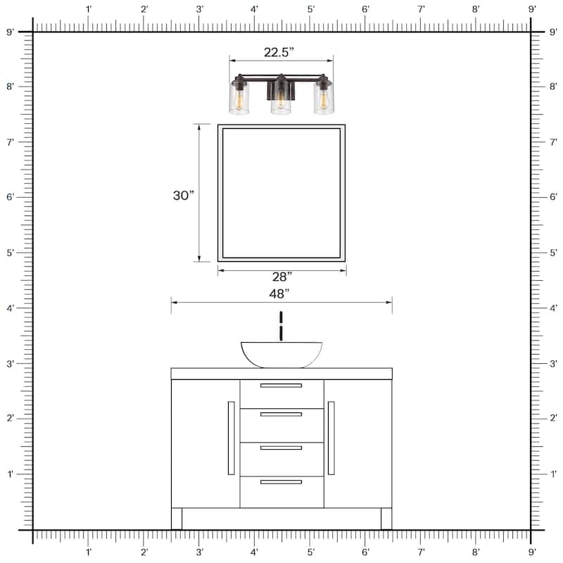 Bathroom Vanity Wall Light with Glass Shade and Rubbed Bronze Finish