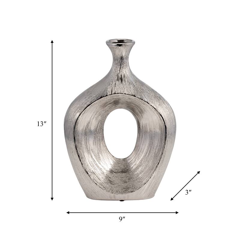 Modern Ceramic Textured Oval Cut-Out Vase - Home Decor - 13"
