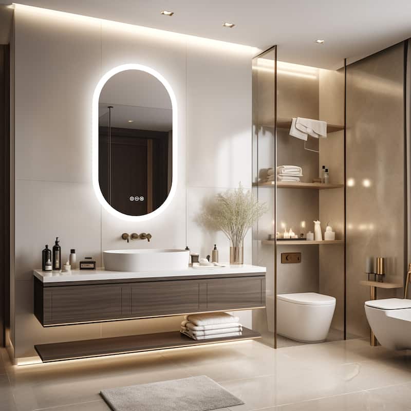 LED Bathroom Mirror with Lights Oval Vanity Backlit Frameless Anti-Fog