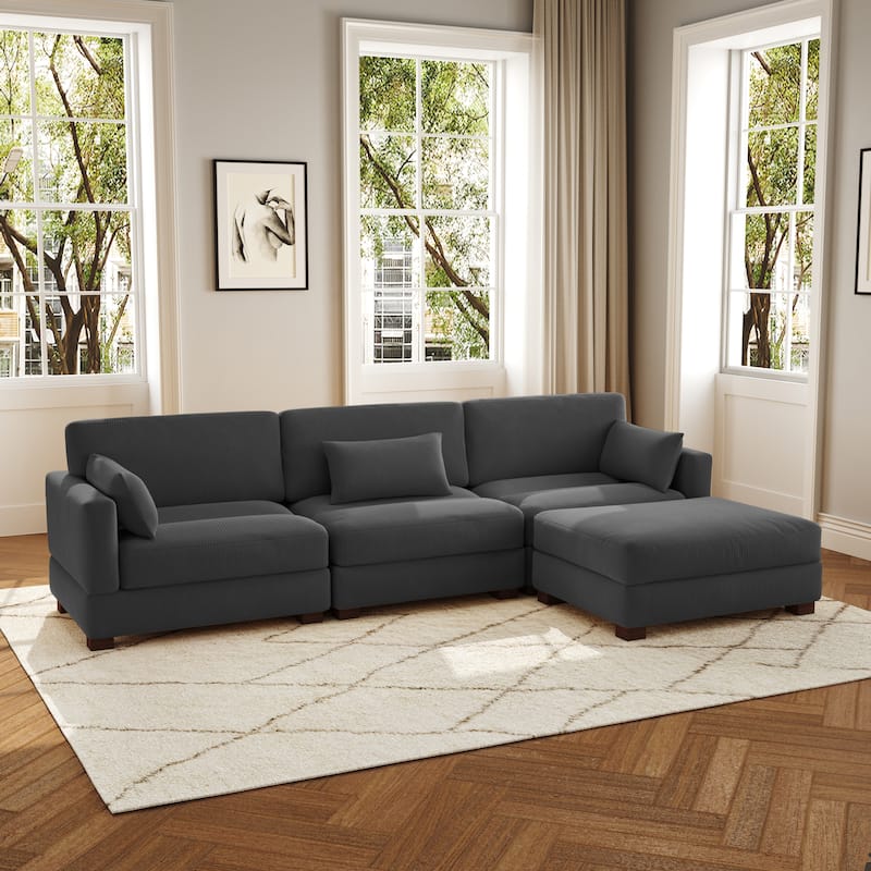 4-Piece L Shaped Couch Modular Sectional Sofa with Ottoman - Grey