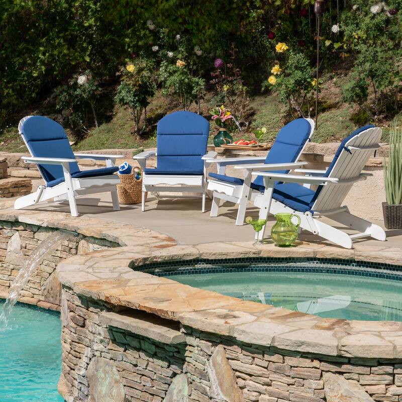 Malibu Outdoor Acacia Wood Folding Adirondack Chairs with Cushions (Set of 4) by Christopher Knight Home