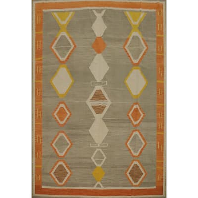 Hand Woven Oriental 100% Wool Carpet Southwestern Tribal Greys & Charcoal Kilim Area Rug - 11' 7'' X 9' 5''