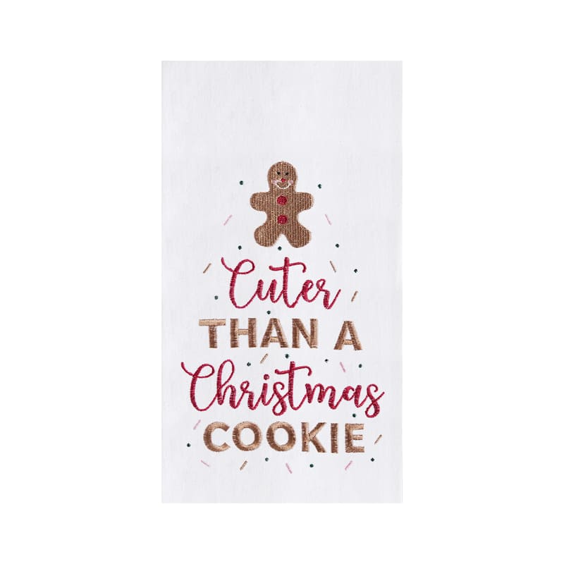 Holiday "Cuter Than A Christmas Cookie" Sentiment Gingerbread Man Cotton Flour Sack Kitchen Dish Towel 27L x 18W in.