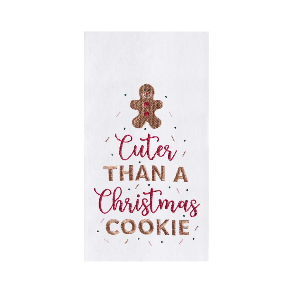 Holiday "Cuter Than A Christmas Cookie" Sentiment Gingerbread Man Cotton Flour Sack Kitchen Dish Towel 27L x 18W in.