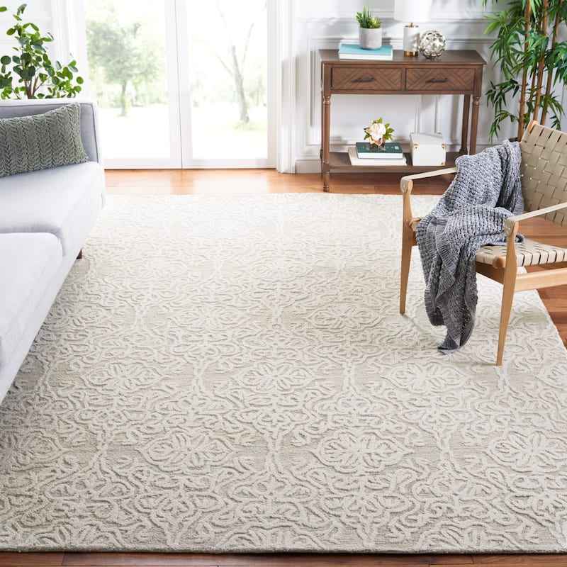SAFAVIEH Handmade Blossom Mahalia Modern Floral Wool Rug - 11'x15' - Silver/Ivory