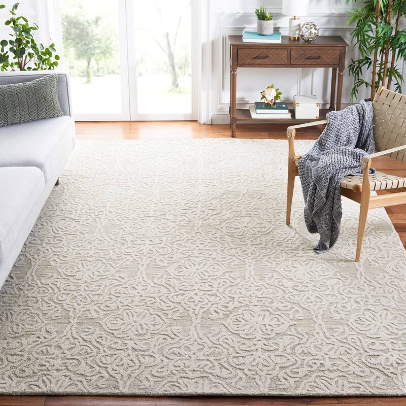 SAFAVIEH Handmade Blossom Mahalia Modern Floral Wool Rug - 11'x15' - Silver/Ivory