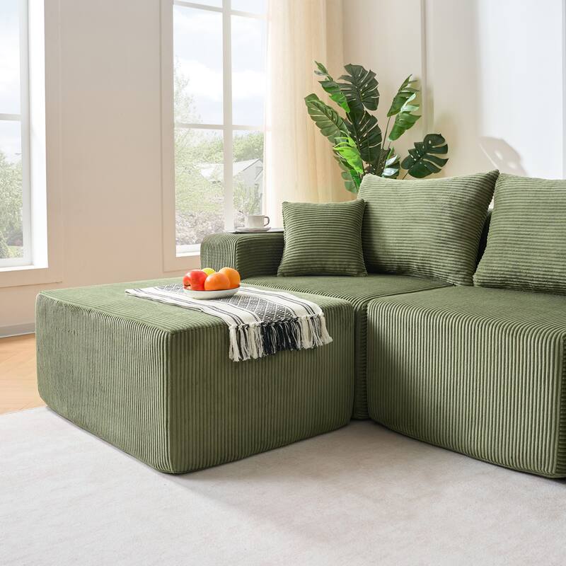 4-Piece L-Shaped Sectional Sofa, Recliner Sofa with Spacious Chaise Lounge Sofa, Sleeper Sofa with Movable Ottoman