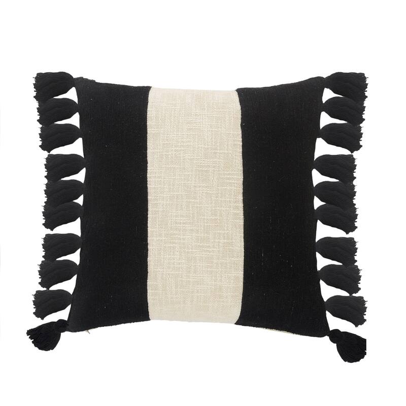 Handwoven Broad Striped Cotton Throw Pillow Cover - 20" - White and Black
