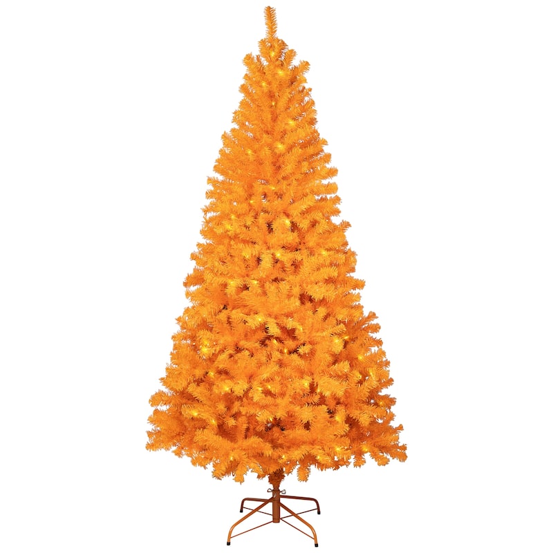 Pre-Lit Medium Pine Artificial Christmas Tree - 6' - Orange - Clear Lights - 6 Foot