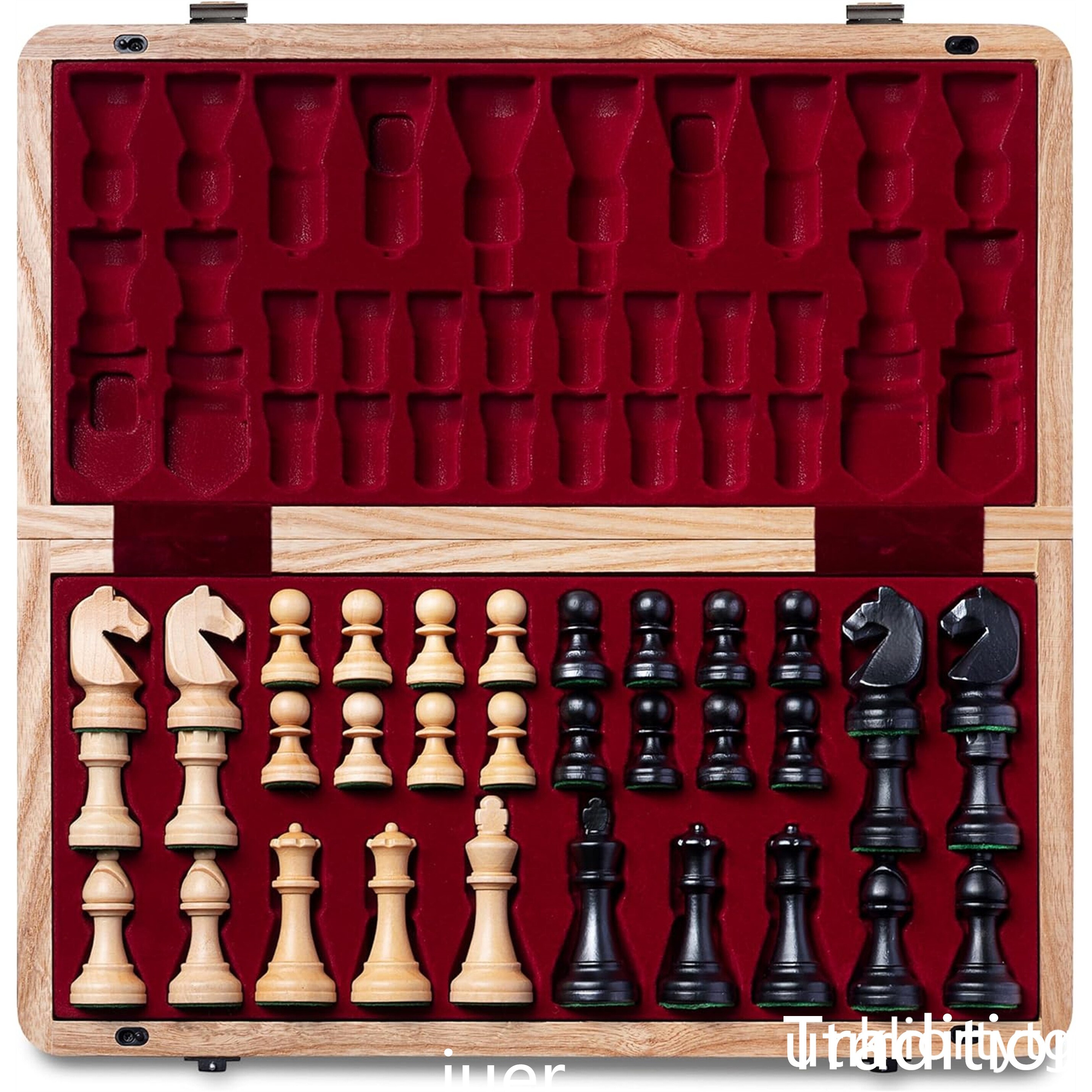 Exquisite international chess set, rose gold and black metal lock