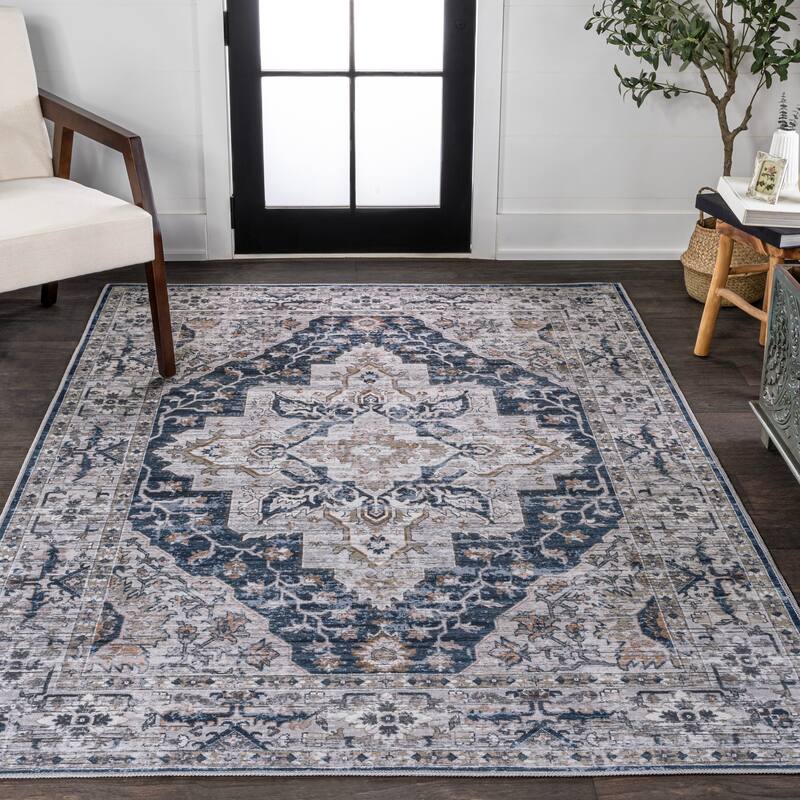 JONATHAN Y Alacati Boho Gray Medallion Machine Washable Area Rug