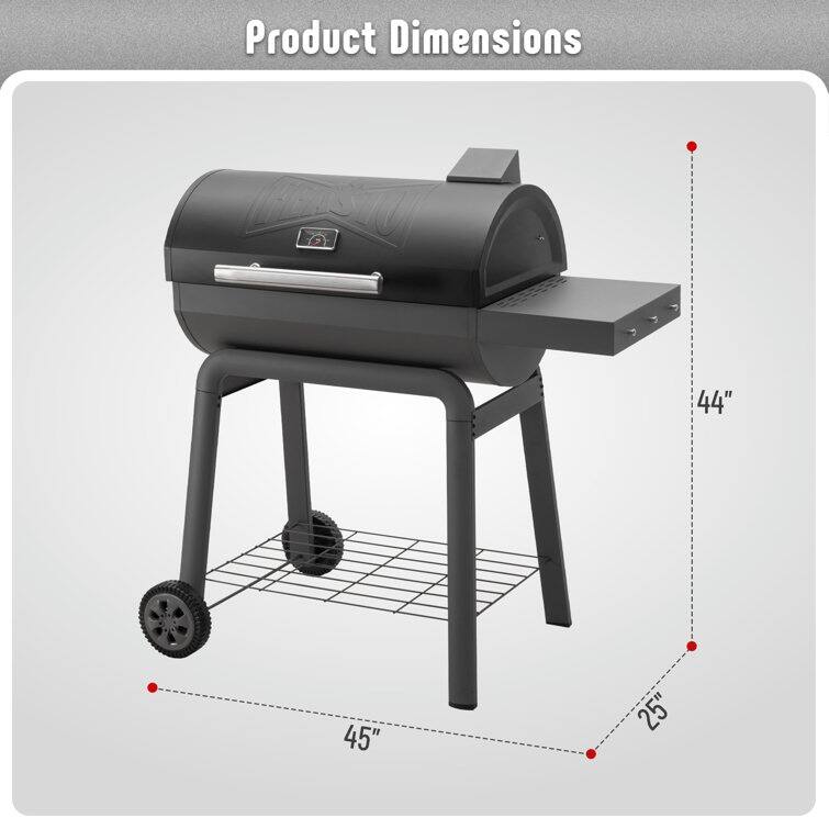 Feasto 28in BBQ Barrel Charcoal Grill With Side Shelf, Heavy Duty Outdoor BBQ Grill with 664 Square inches Cooking Area