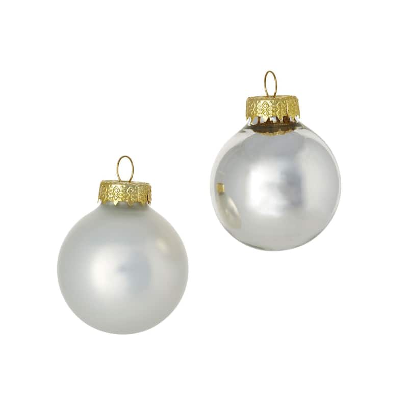 2-Finish Glass Christmas Ball Ornaments - 3.25" (80mm) - Silver - 8ct