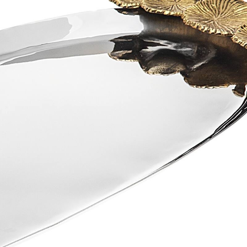 HomeRoots 20" Silver And Gold Oval Stainless Steel Handmade Serving Tray With Handles