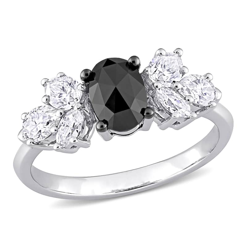 Miadora 10k White Gold 3/4ct TDW Black Diamond 1 1/2ct TGW Created White Moissanite Engagement Ring