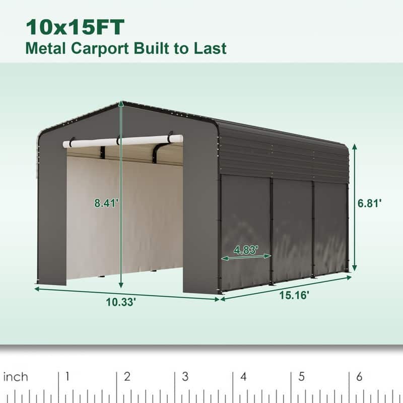 10x15 FT Metal Carport Carports with Waterproof Cloth, Heavy Duty Galvanized Steel Roof, Outdoor Car Shelter.