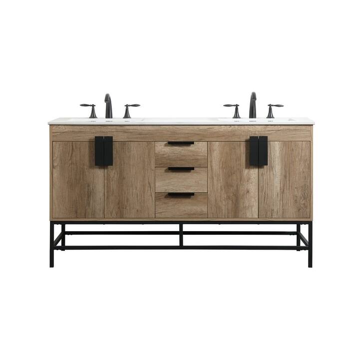 Elegant Lighting VF48860D Eugene 60" Free Standing Double Basin Vanity - Natural Oak - Oak Finish