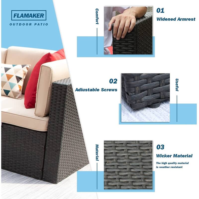 Homall 2 Pieces Patio Furniture Set PE Rattan Sofa Chair Set, Beige