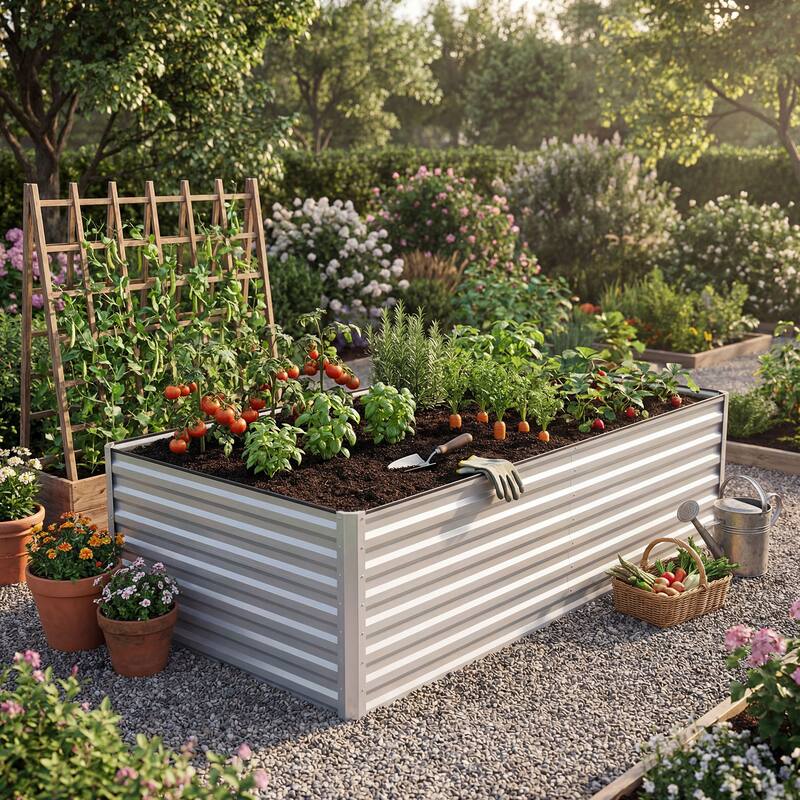 Silver Raised Garden Bed Kit for Vegetables, Flowers, Herbs-Set of 2