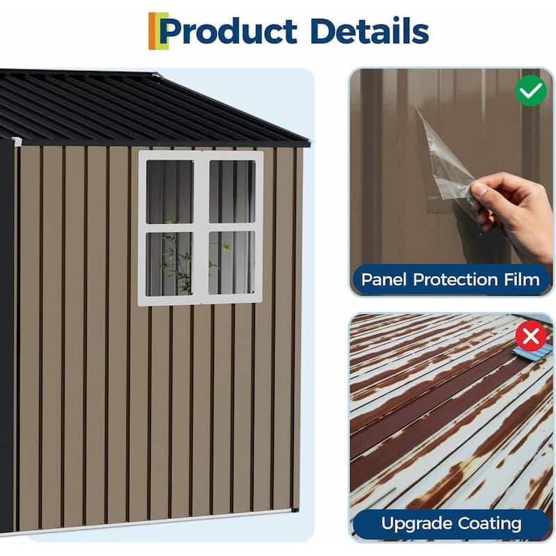 8×10FT Storage Shed Metal Tool Garden Shed for Garden, Backyard, Patio