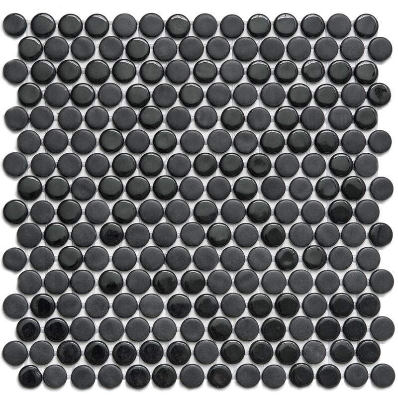 Eterna Penny 12x12 Glass Round Mosaic Tile - Floor, Wall, Backsplash - 1 Sheet (0.88 Sq. ft.) - Black
