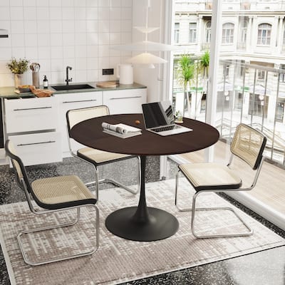 Modern Round Dining Table, Four Patchwork Tabletops with Metal Base