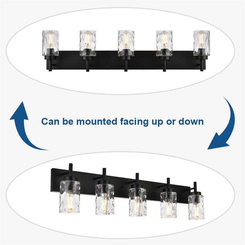 5-Light Black Vanity Light with Hammered Glass