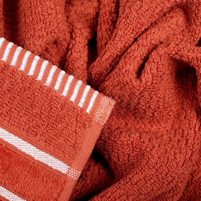 6-Piece Towel Set - Combed Cotton Rice Weave Bathroom Accessories by Lavish Home (Brick)