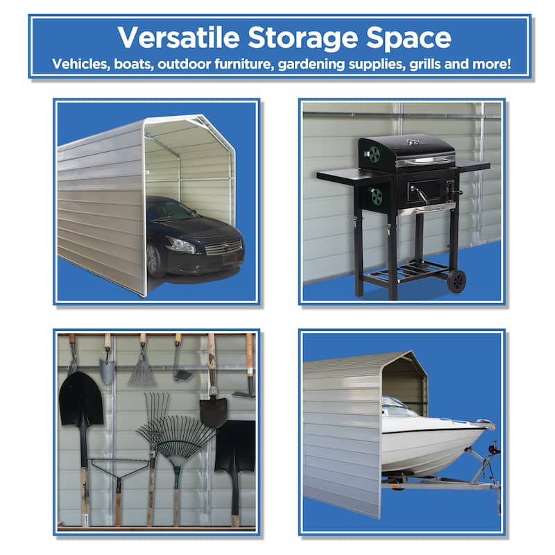 ALEKO Galvanized Steel Carport Canopy Shelter with Sidewalls 12 x 28 feet Grey