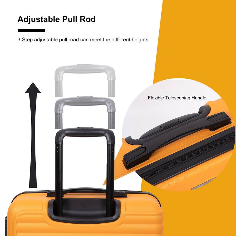3 Piece ABS Hardside Luggage Sets Spinner Wheels Suitcase with Two Hooks and TSA Lock & Telescoping Handle