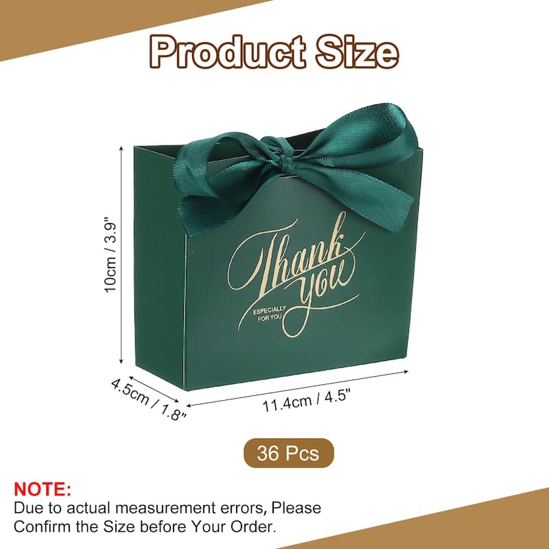 36Pcs Thank You Gift Bags with Champagne Color Ribbons - Green