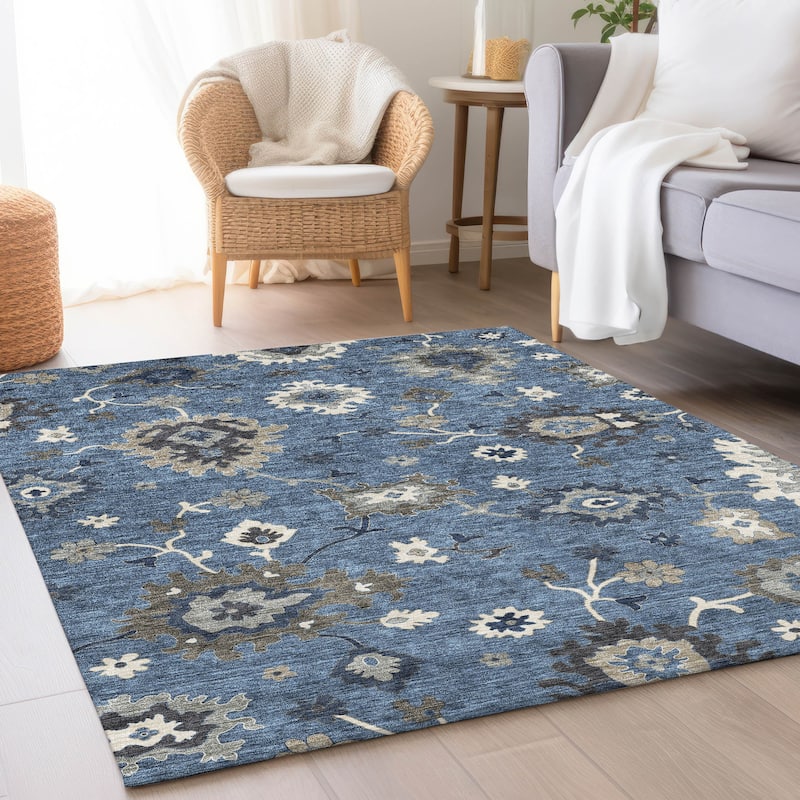 Machine Washable Indoor/ Outdoor Chantille Traditonal Kashan Rug