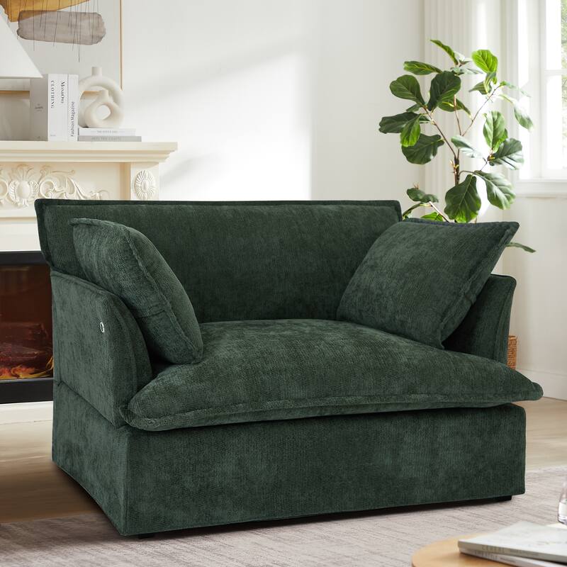Roomfitters 47.2" Oversized Accent Chair, Chenille Armchair with Deep Wide Seat, Throw Pillows, Modern Lounge Sofa - Green
