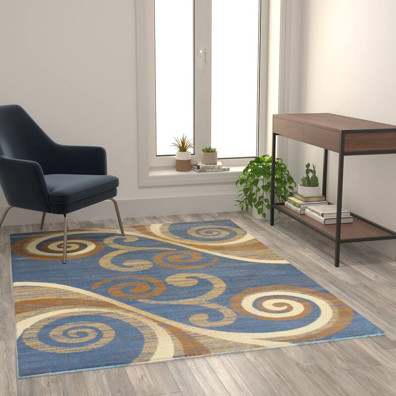 Modern Distressed Swirl Abstract Style Indoor Area Rug