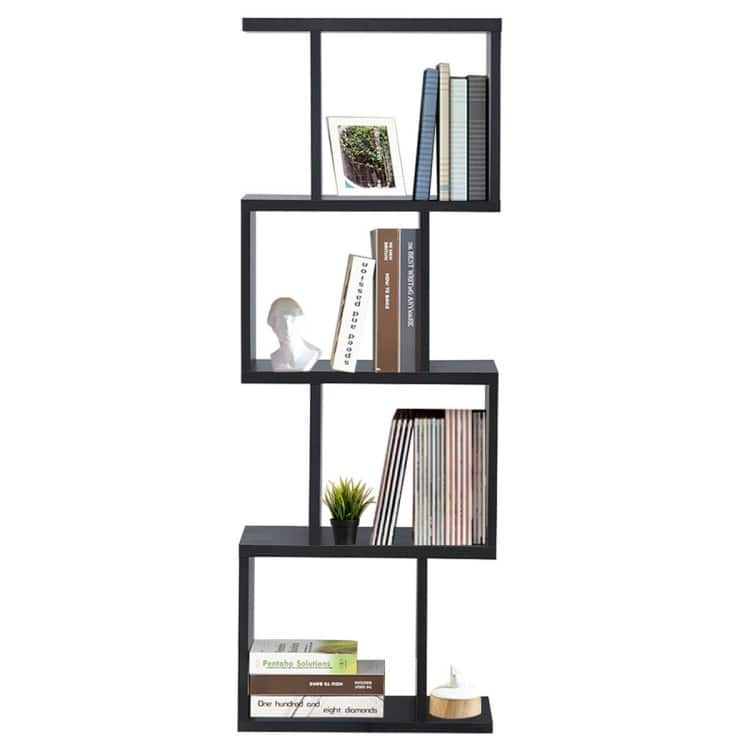 Modern 4-Tier S-Shaped Bookcase with Ample Storage for Small Spaces - 23.5" x 10.5" x 65.5"