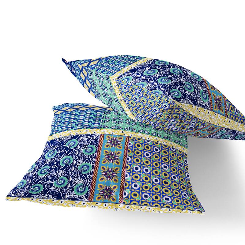 HomeRoots Set of Two 16" X 16" Blue and Yellow Blown Seam Floral Indoor Outdoor Throw Pillows - 16.00' X '16.00' X '5.00