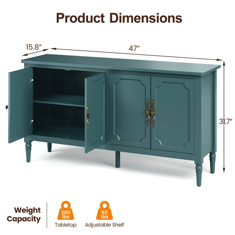 59" W Sideboard Cabinet with Adjustable Shelves and 4 Doors - N/A