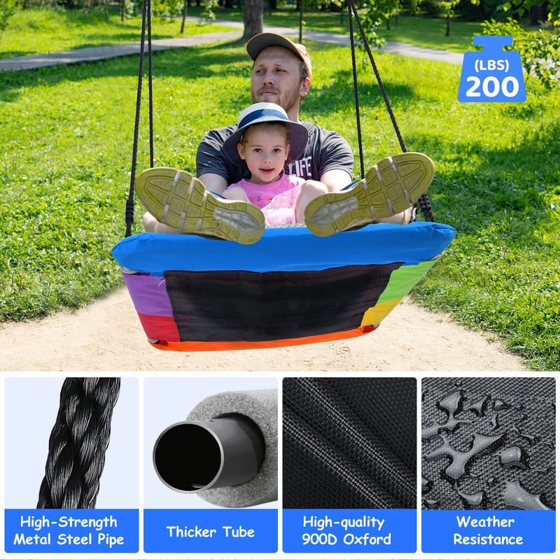 Hapfan 440lbs Heavy Duty Metal A-frame Swing Sets for Backyard with Toddler Swing, Belt Swing, Saucer Swing