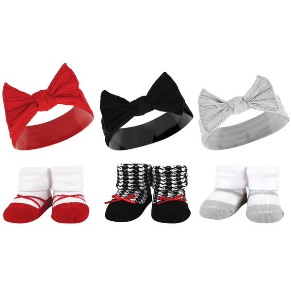 slide 1 of 1, Hudson Baby Infant Girls Headband and Socks Giftset, Red Houndstooth Bows, One Size - Red Houndstooth Bows Red Houndstooth Bows - One Size
