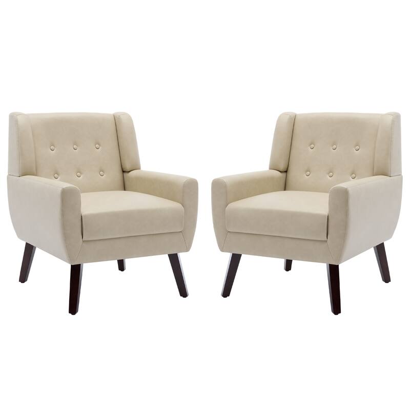 2 Set Modern Tufted Linen Upholstered Accent Chair Faux Leather Armchair