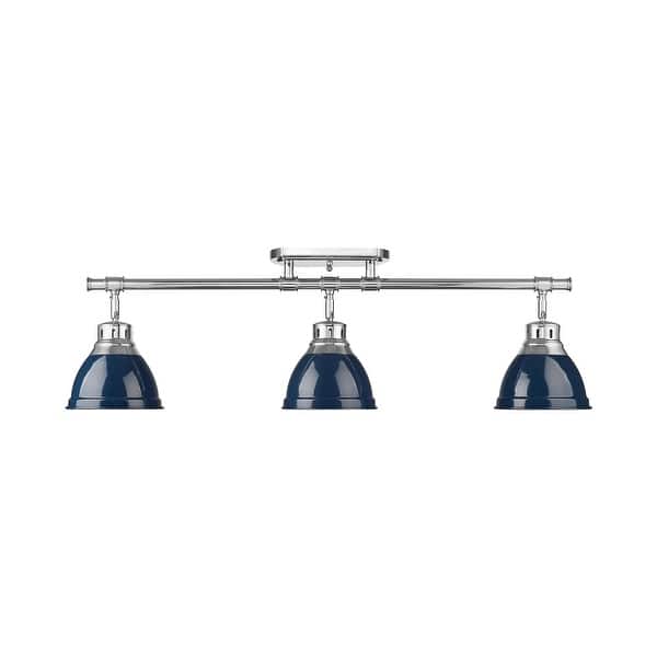 slide 2 of 4, Yep by Golden Lighting Duncan 3-light Semi-Flush Mount in Chrome and Navy Blue shade - 3-Light Semi-flush