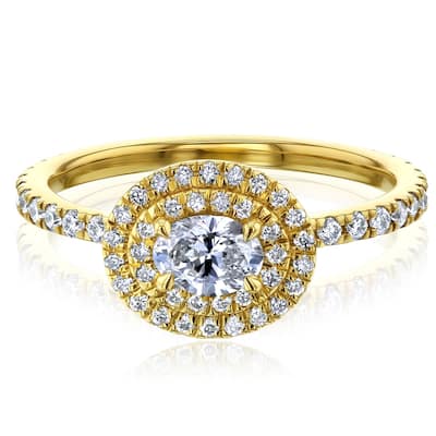 Kobelli 0.8 Carat Lab Grown Diamond 14k Solid Gold Oblong Cluster Near Eternity Engagement Ring (DEF/VS)