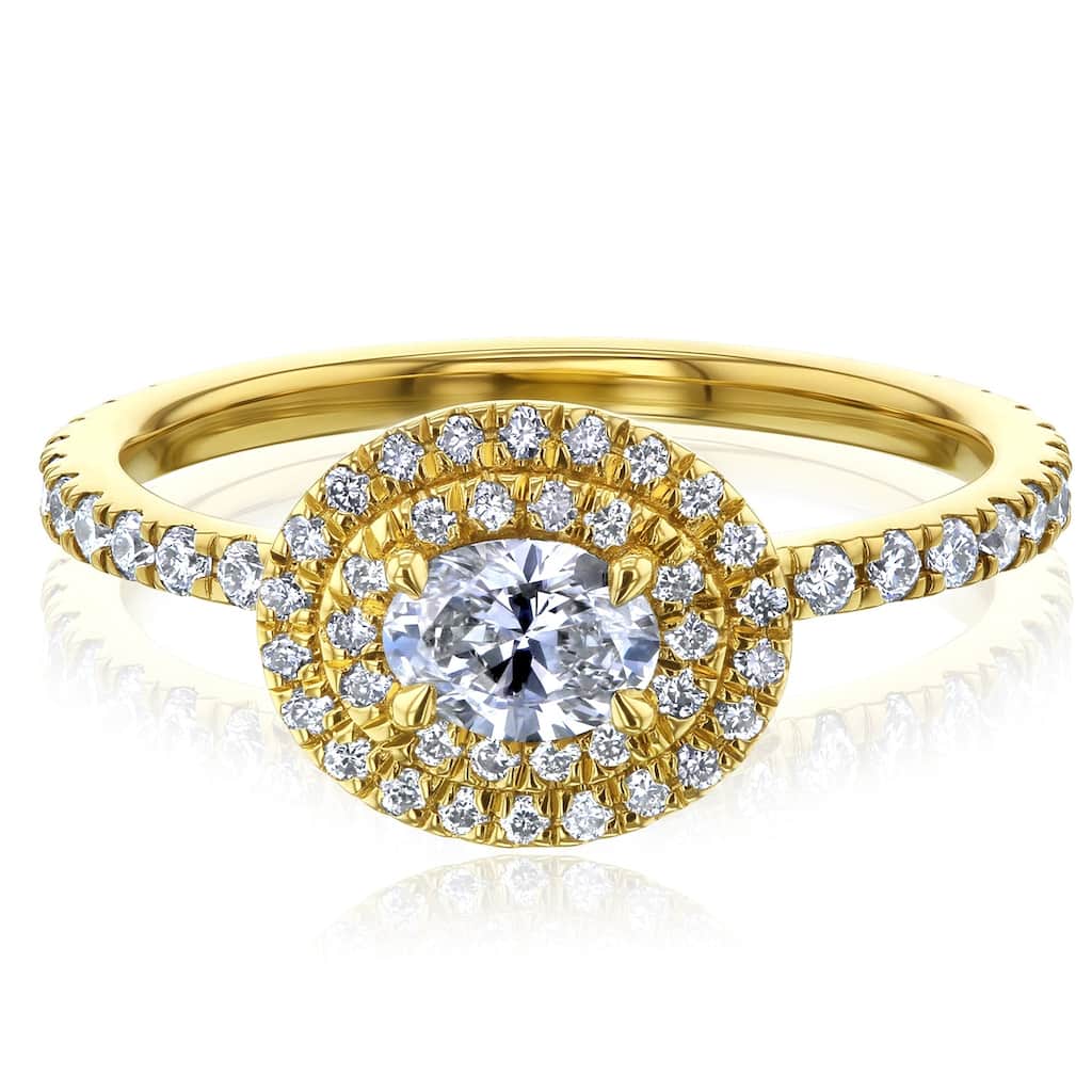 Kobelli 0.8 Carat Lab Grown Diamond 14k Solid Gold Oblong Cluster Near Eternity Engagement Ring (DEF/VS)