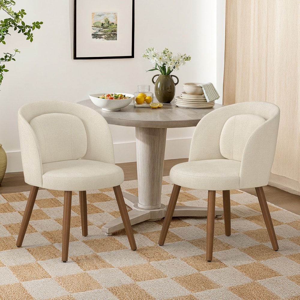 Linen Dining Chairs Set of 2/4/6 with Solid Wood Legs, Modern Kitchen Chairs with Lumbar Pillow for Dining Room Beige