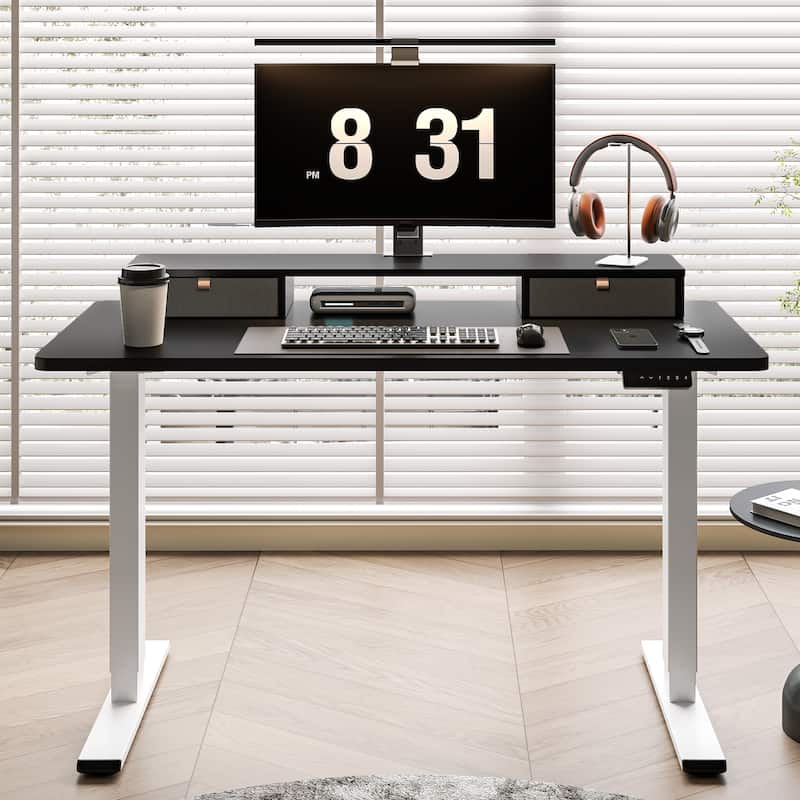 FlexiSpot 48"x24"/55"x24" Ergonomic Height Adjustable Standing Desk with 2 Drawers, Monitor Stand Computer Desk