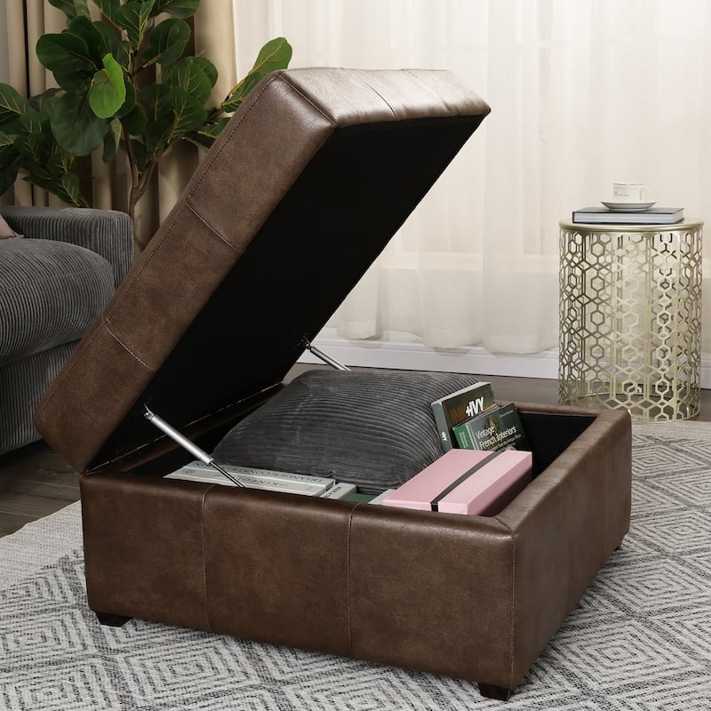 Adeco Storage Ottoman Square Bench Tufted Footrest for Living Room
