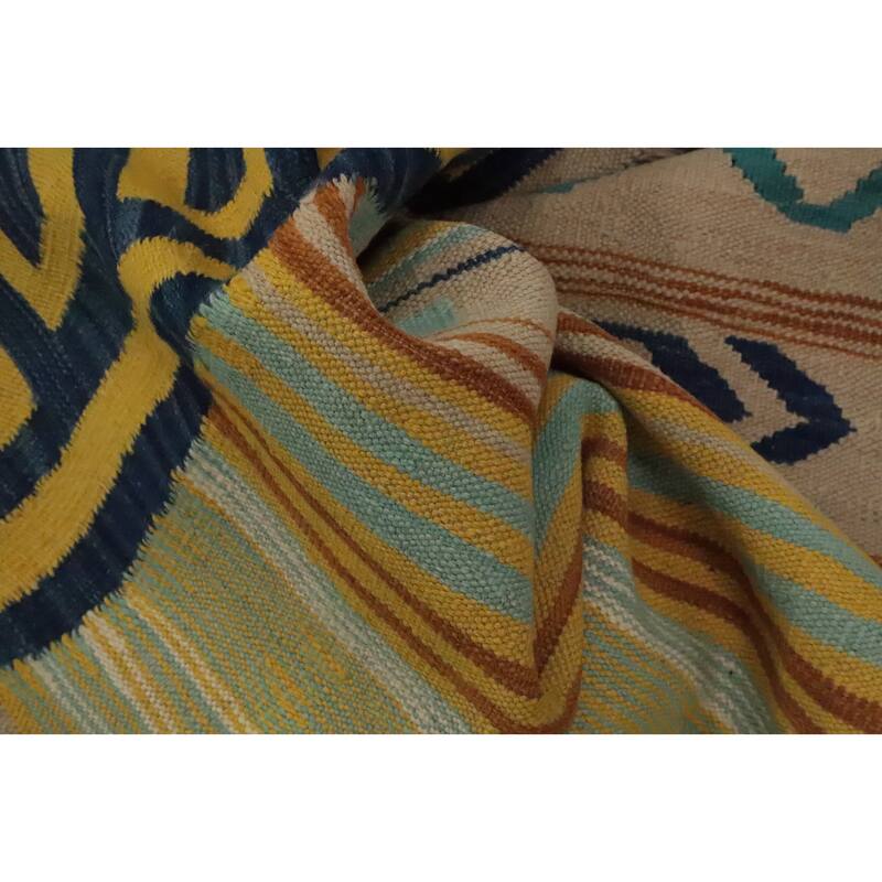 Hand Woven Oriental 100% Wool Carpet Southwestern Tribal Multi-Colored Kilim Area Rug - 6' 6'' X 4' 10''