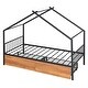 preview thumbnail 20 of 50, Twin/Full Size Metal House Bed with Two Drawers on Wheels, Kids Platform Bed with Roof Frame