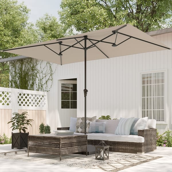 10 double layer patio umbrella Shademaker Gemini 10' Square Sided Patio Umbrella Covers Included JEAREY 10 ft. X 10
